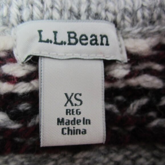 LL Bean Women XS Gray Maroon Black Fair Isle Nordic Lambswool Sweater Wool - Picture 4 of 12